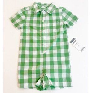 DRESSED Up By Gymboree plaid green & white romper size 3-6 months